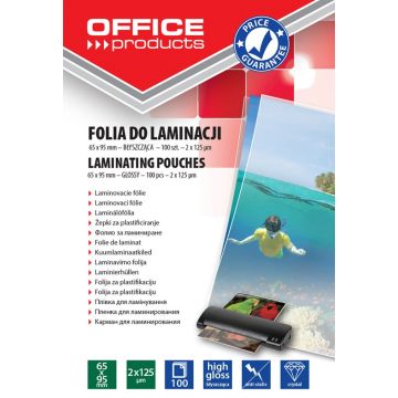 Lamination foil, OFFICE PRODUCYS, 65x95, 2x125 micr; glossy, 100 pcs, transparent