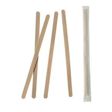 Wooden stirrers 14cm pkg.1000pcs individually packed, 6mm thick PURE (k/10)