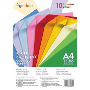 Coloured paper, GIMBOO, A4, 100 sheets, 80 gsm, 10 neon colours