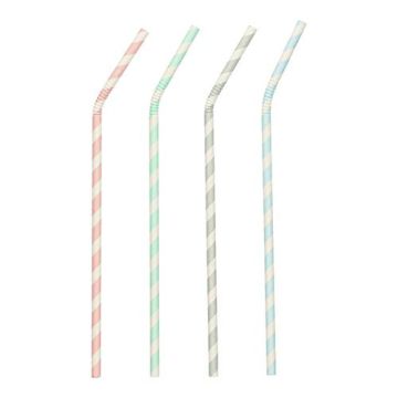 Słomki papierowe 6mm dł22cm STRIPES op.100szt. łamane  (k/10) mix kolorów