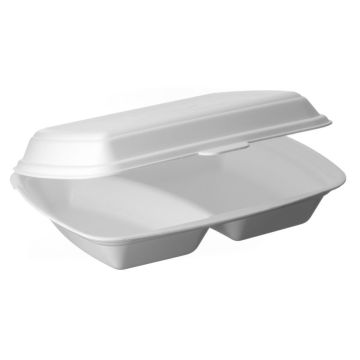 Lunch container styrofoam (menubox) II-chamber, producer Pack Klaipėda, price per 125pcs
