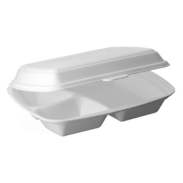 Lunch container styrofoam menubox, three-chamber lunchbox, Pack Klaipėda, 125 pieces