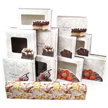 Confectionery box 31x22x8 white/brown with window, price per 50pcs