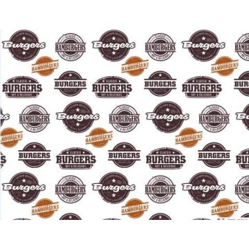 Papier półpergamin, 35x27 cm, biały z nadrukiem: Burgers, Hamburgers, tłuszczoodporny, op. 1000 arkuszy