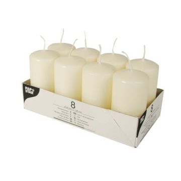 Pillar candles 10 cm cream, diameter 5 cm, 8 pieces