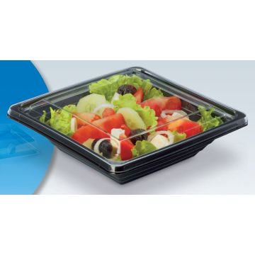 Salad container PET square 600ml set black bottom + transparent lid 170x170xh.83, 40 pieces