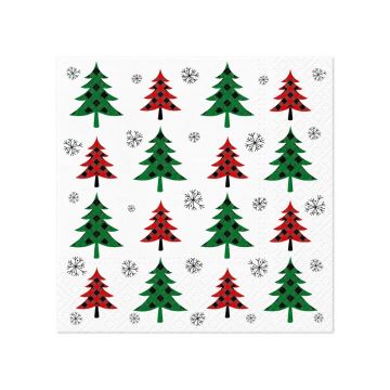 Serwetki 33x33cm PAW GWIAZDKA op.20szt (k/12) Christmas Tree Check Red and Green