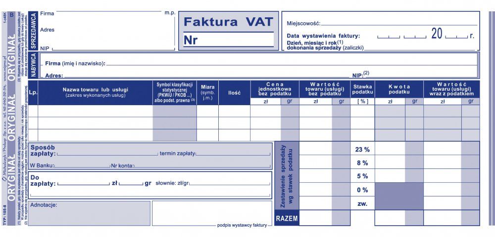 Faktura Vat Michalczyk 13 A4 80 Kartek Druki Samokopiujące I